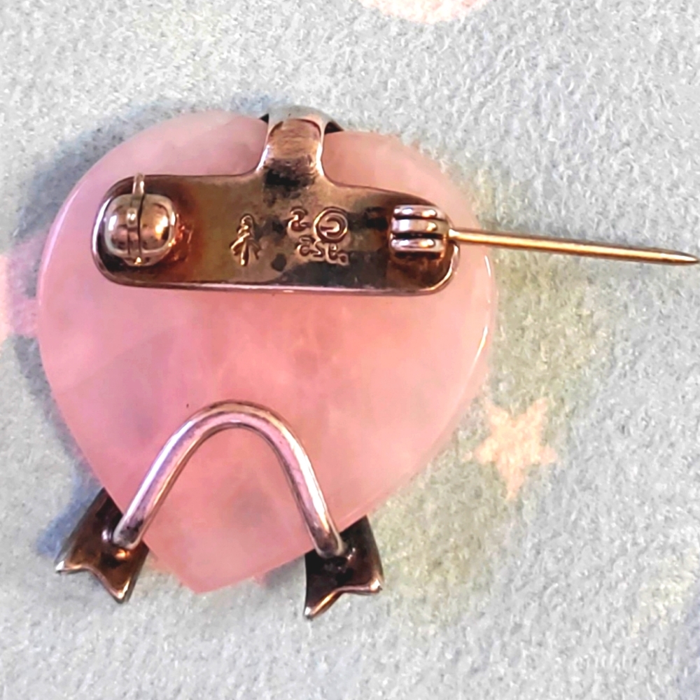 Vintage Sterling Silver Rose Quartz Breast Cancer Pin - Picture 2 of 4